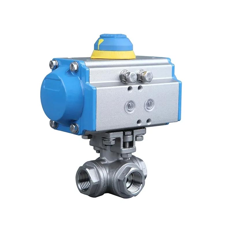 Stainless Steel Threaded Three-way Pneumatic Ball Valve